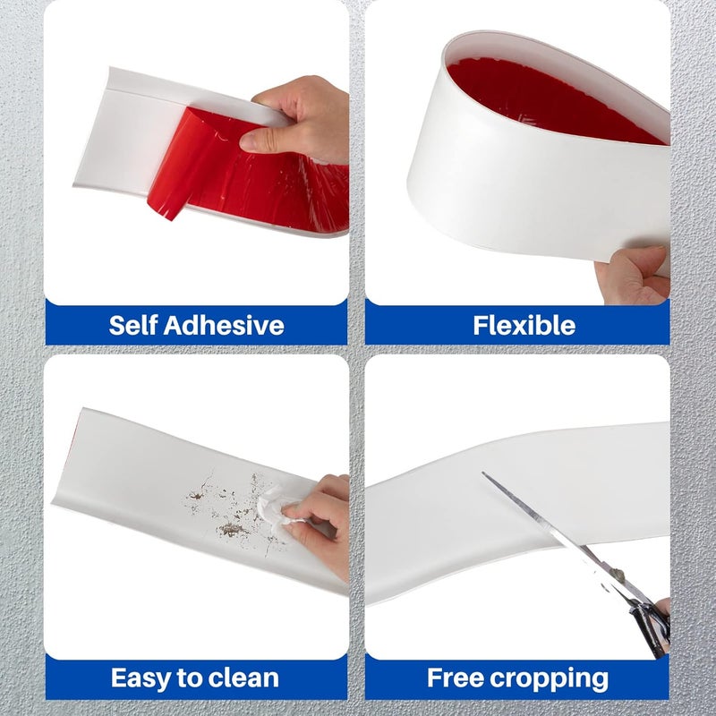 COUKIU Flexible Baseboard Molding Trim, 4 Inch x 20 Feet Self-Adhesive Vinyl Wall Base Cove Base, Peel and Stick Rubber Wall Base Moulding Trim(S100, White) - Image 2